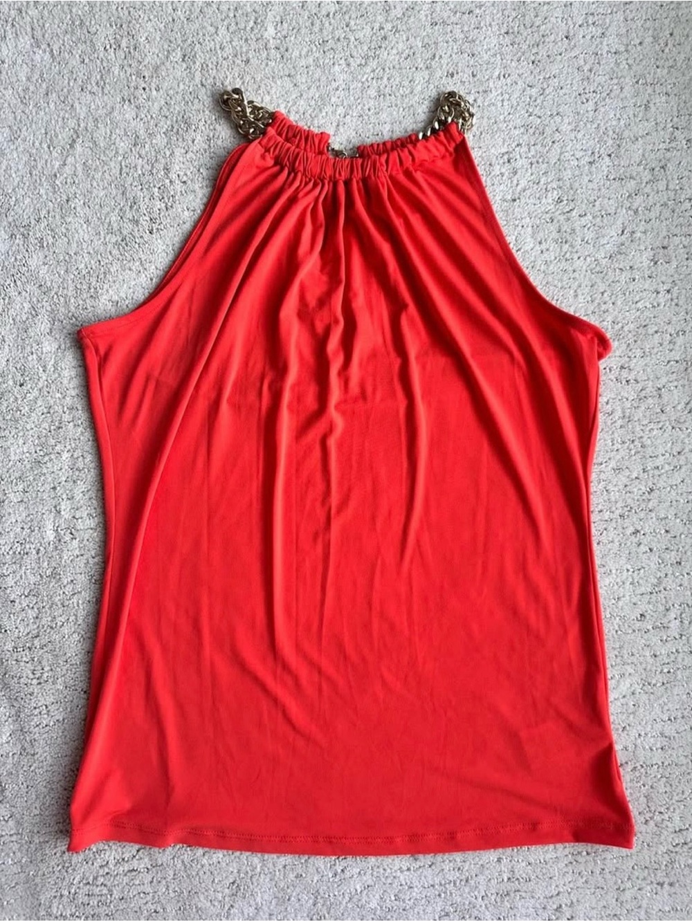 Michael Kors Coral Red Halter Tank with Gold Chain Straps Size S - Brand New